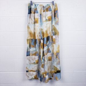 Pinch Woven Wide‎ Leg Pants Abstract Pattern Elastic Waist Multicolor Size Large